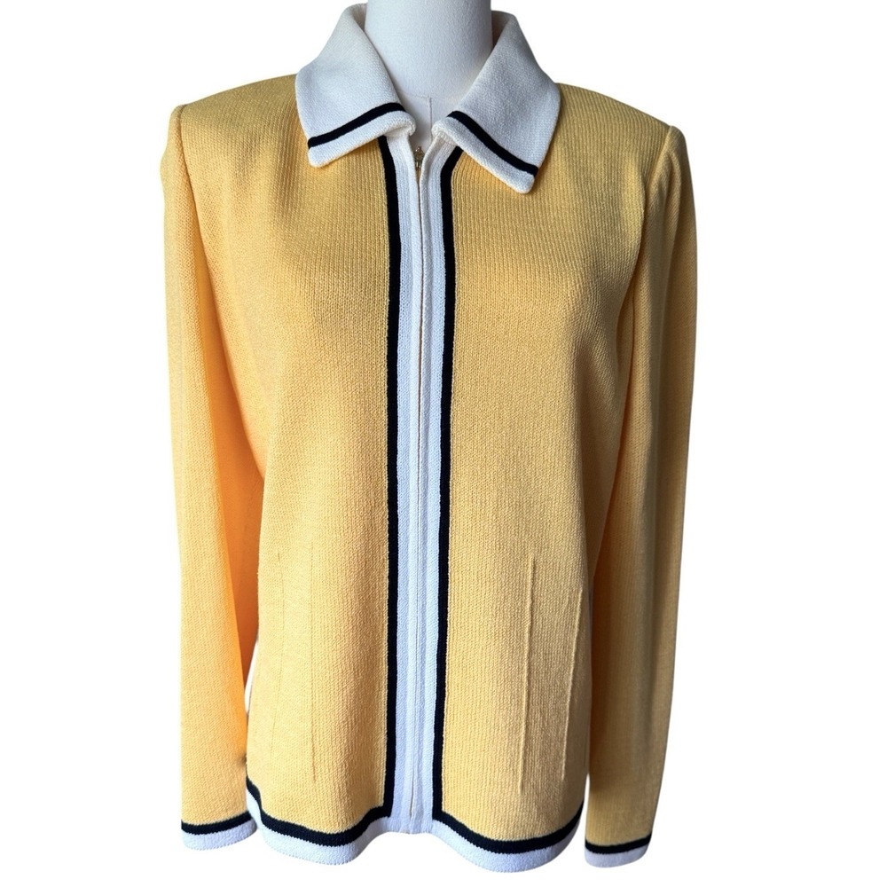 St John Collection Knit Sweater Jacket 14 Yellow Santana Zip - Picture 3 of 7